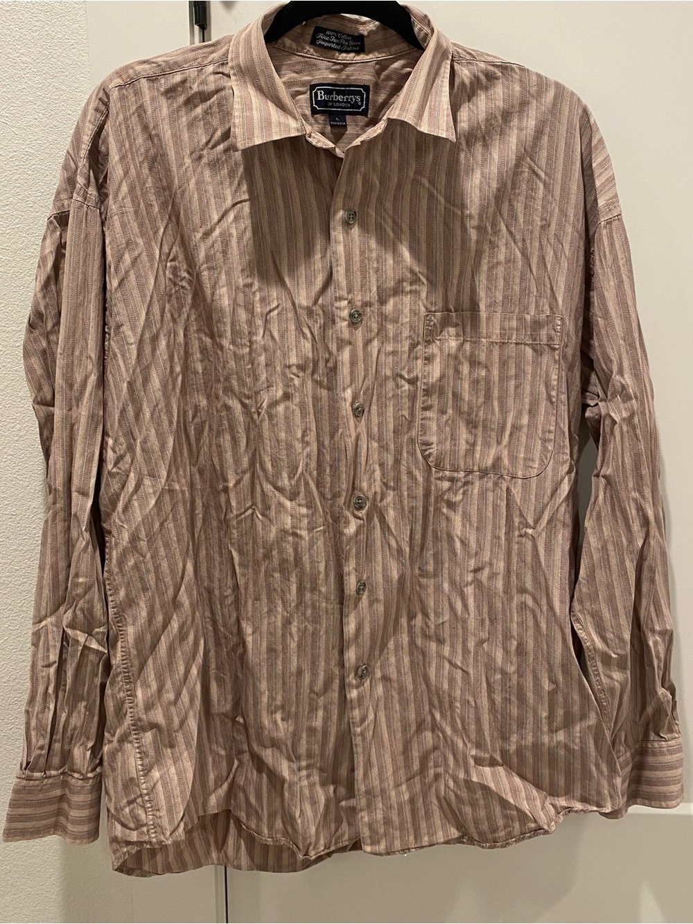 Burberrys of London Men’s Striped Button-Down Shirt in Tan and White